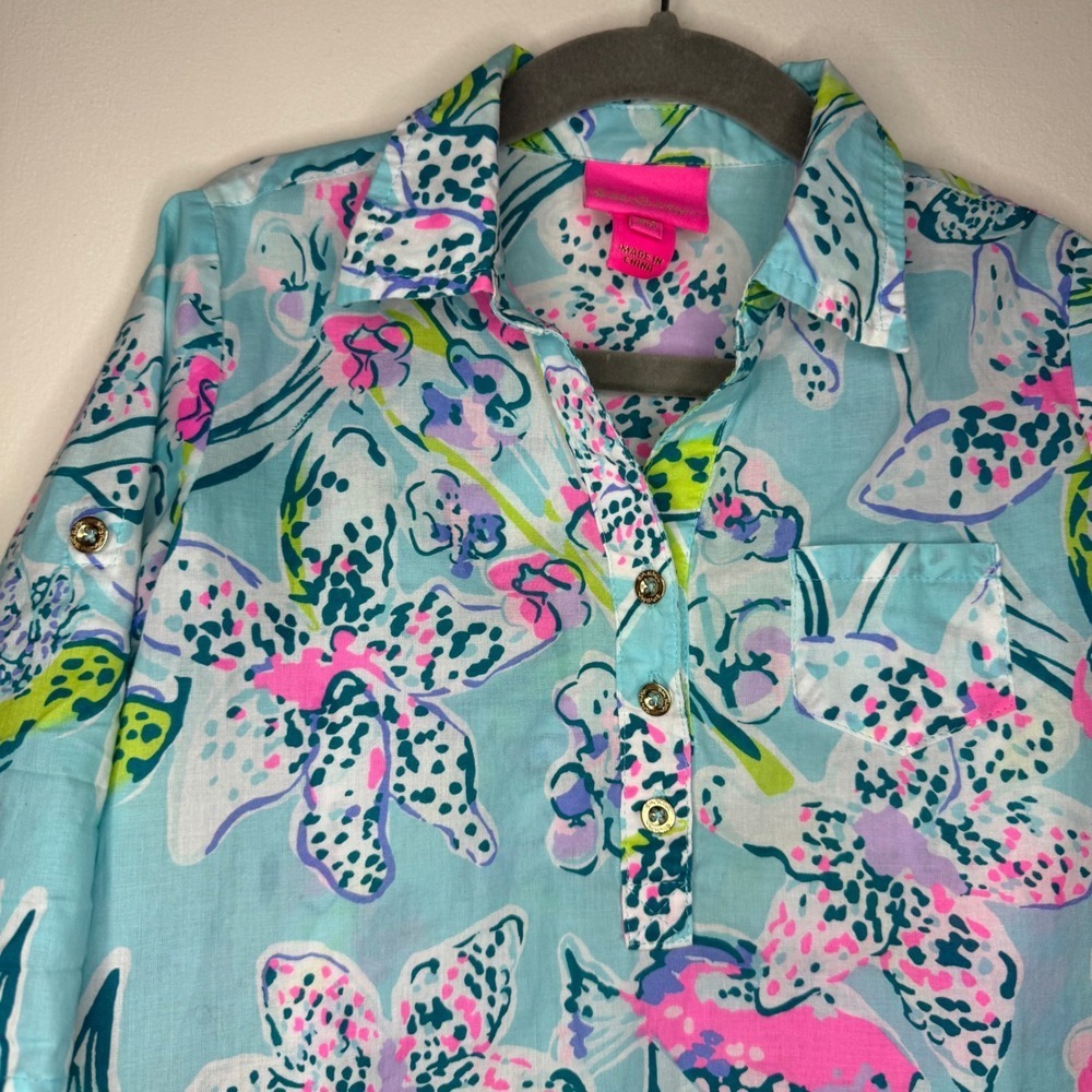 Lilly Pulitzer Kids Girls Floral Print Top Blouse Shirt XS - Picture 3 of 6